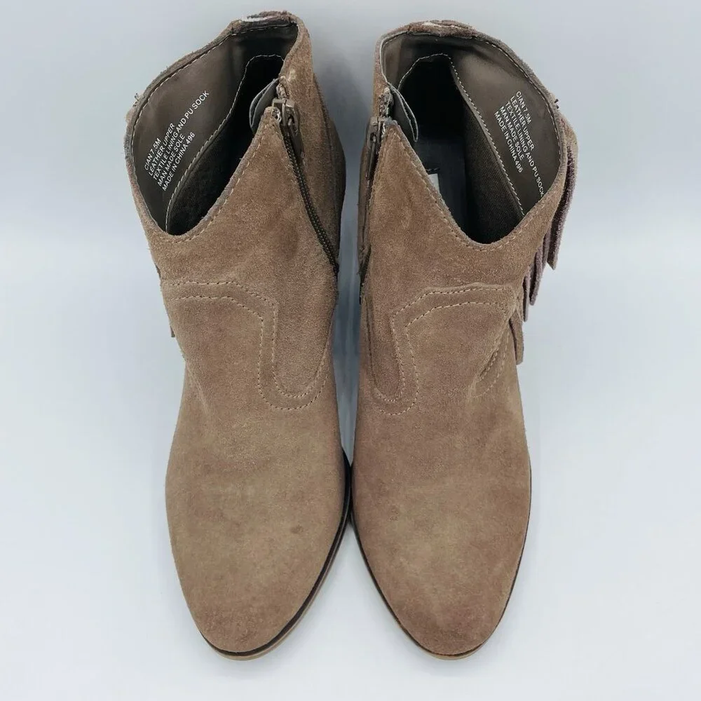 Steve Madden Shoes Womens 7.5 M Brown Suede Leather Cian Bootie Western Fringe
